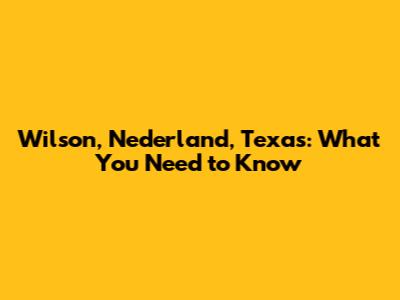 Wilson, Nederland, Texas: What You Need to Know